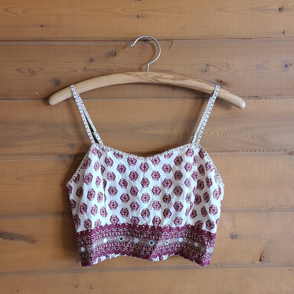 Earthbound Trading Co Boho Floral Medallion Smock Back Tank Top Crop Top Small